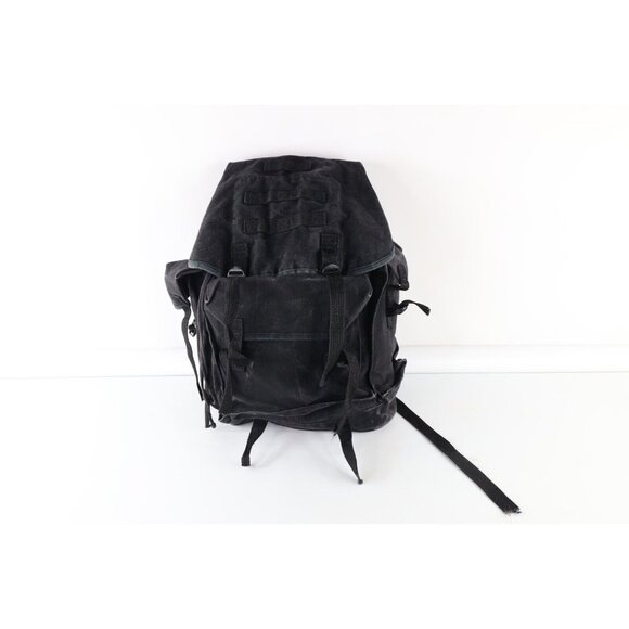 Vintage 90s Streetwear Distressed Heavyweight Canvas Rucksack Backpack Bag Black